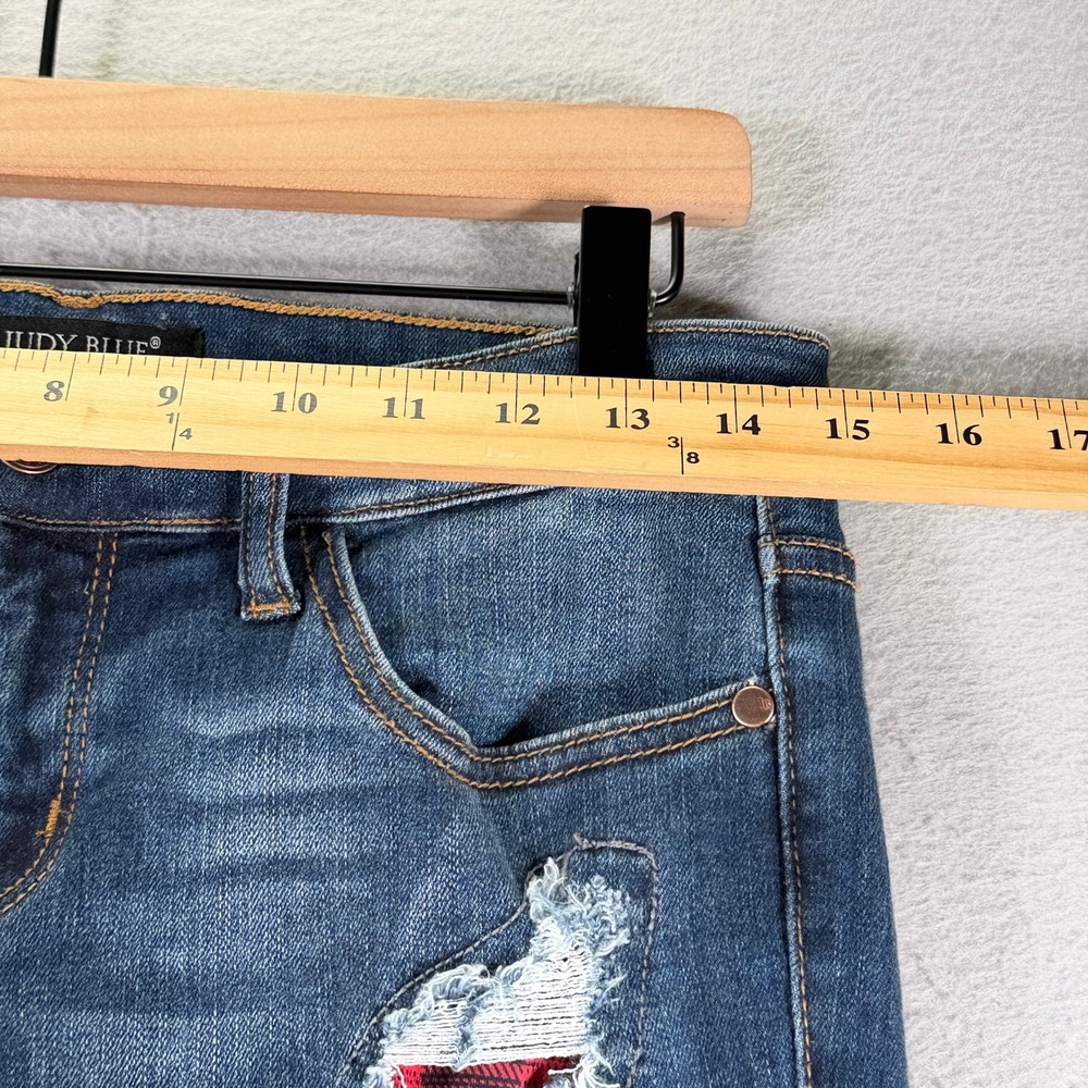 Judy Blue Womens Jeans Size 9/29 Distressed Buffalo Plaid Patch Skinny - Picture 5 of 13
